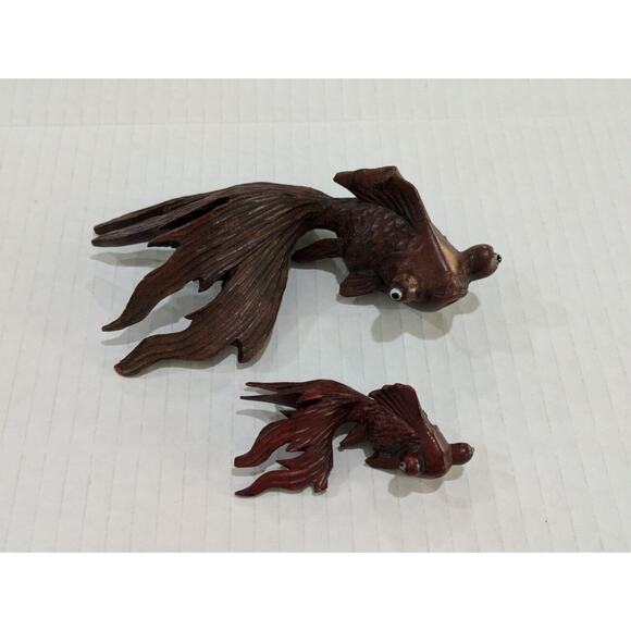 Vintage Pair 2‎ Koi Fish Hand Carved Small Glass Eyes Goldfish - Picture 7 of 7